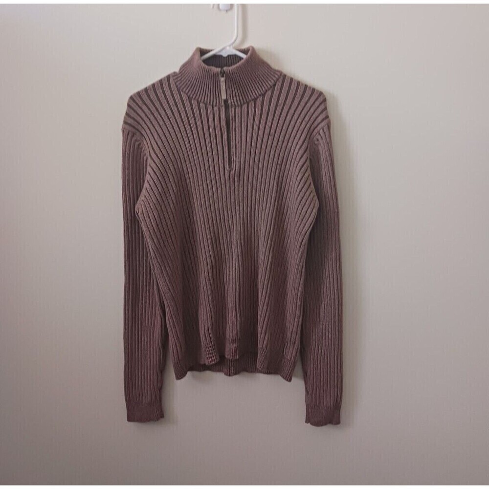 Calvin Klein Mens Quarter Zip Mock Neck Sweater Ash Pink Long Sleeve Size M‎